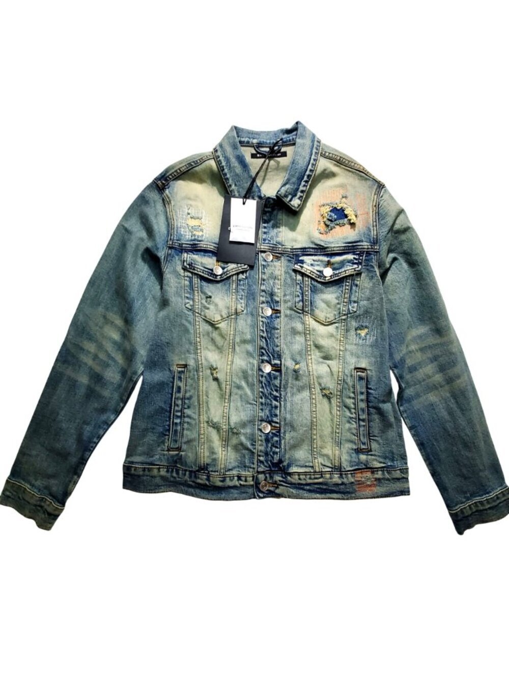 Embellish Mens Distressed Denim Jacket Size Large Blue Style EMBF121-200 NWT - Picture 13 of 15